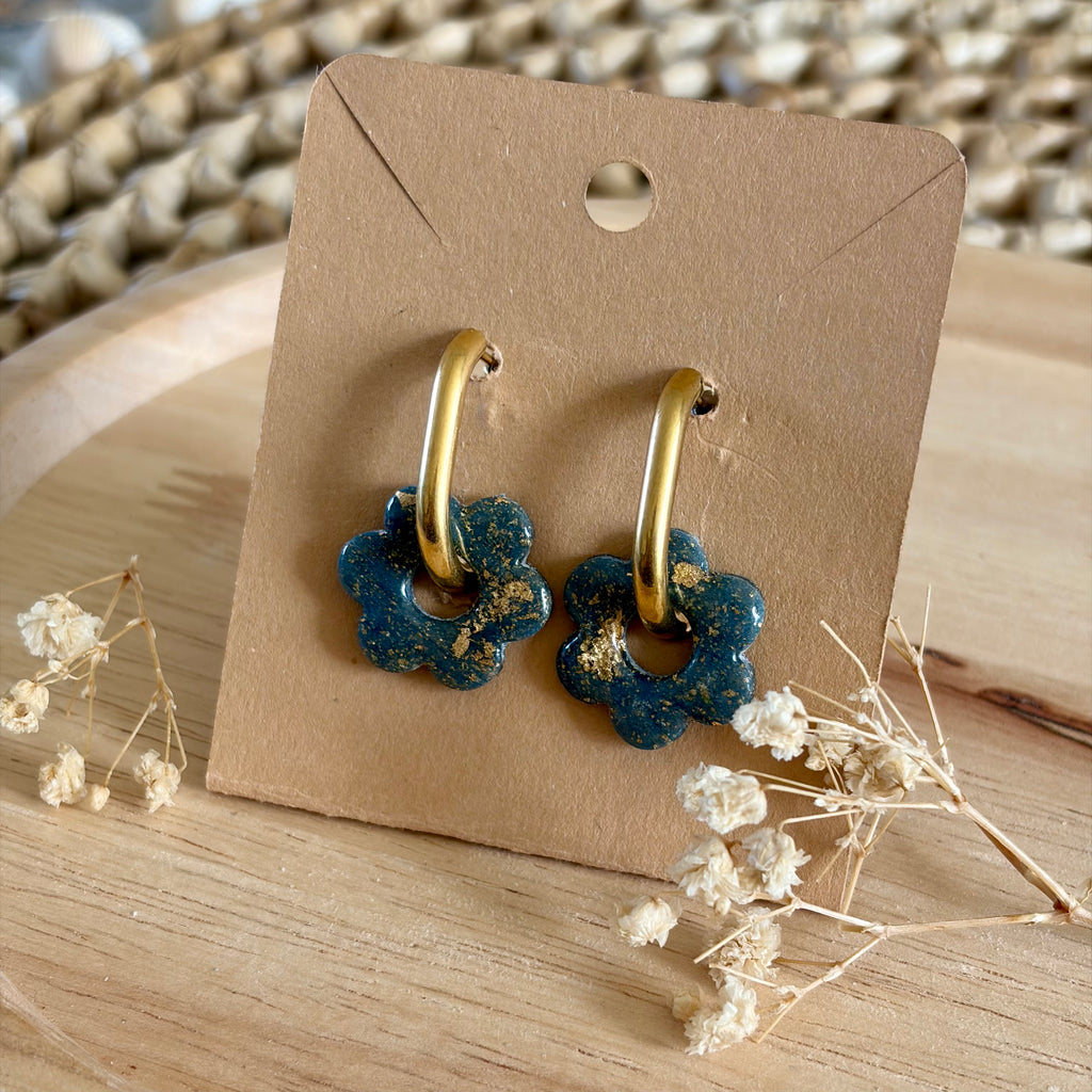 Fleur | Bleu & Feuilles d’or