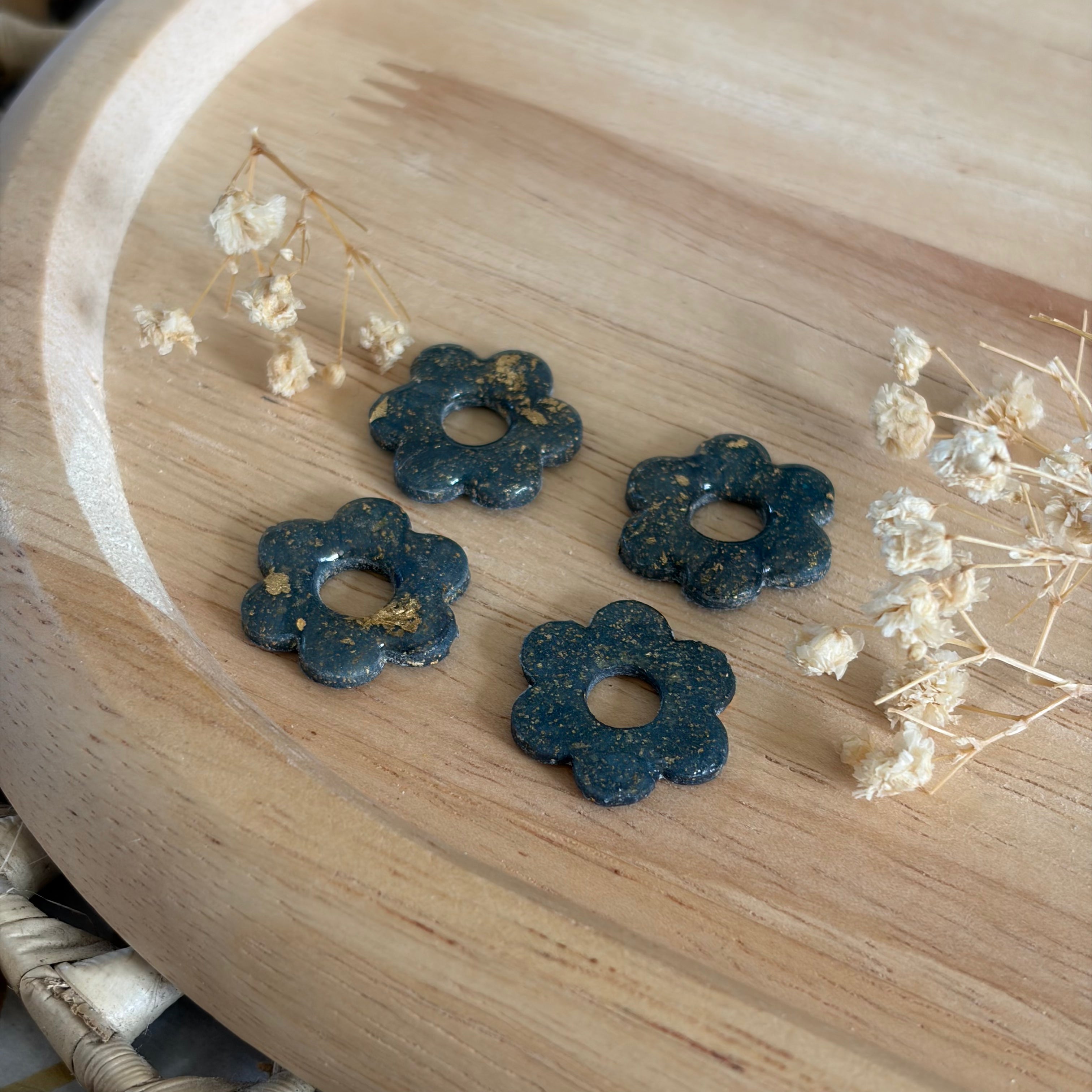 Fleur | Bleu & Feuilles d’or