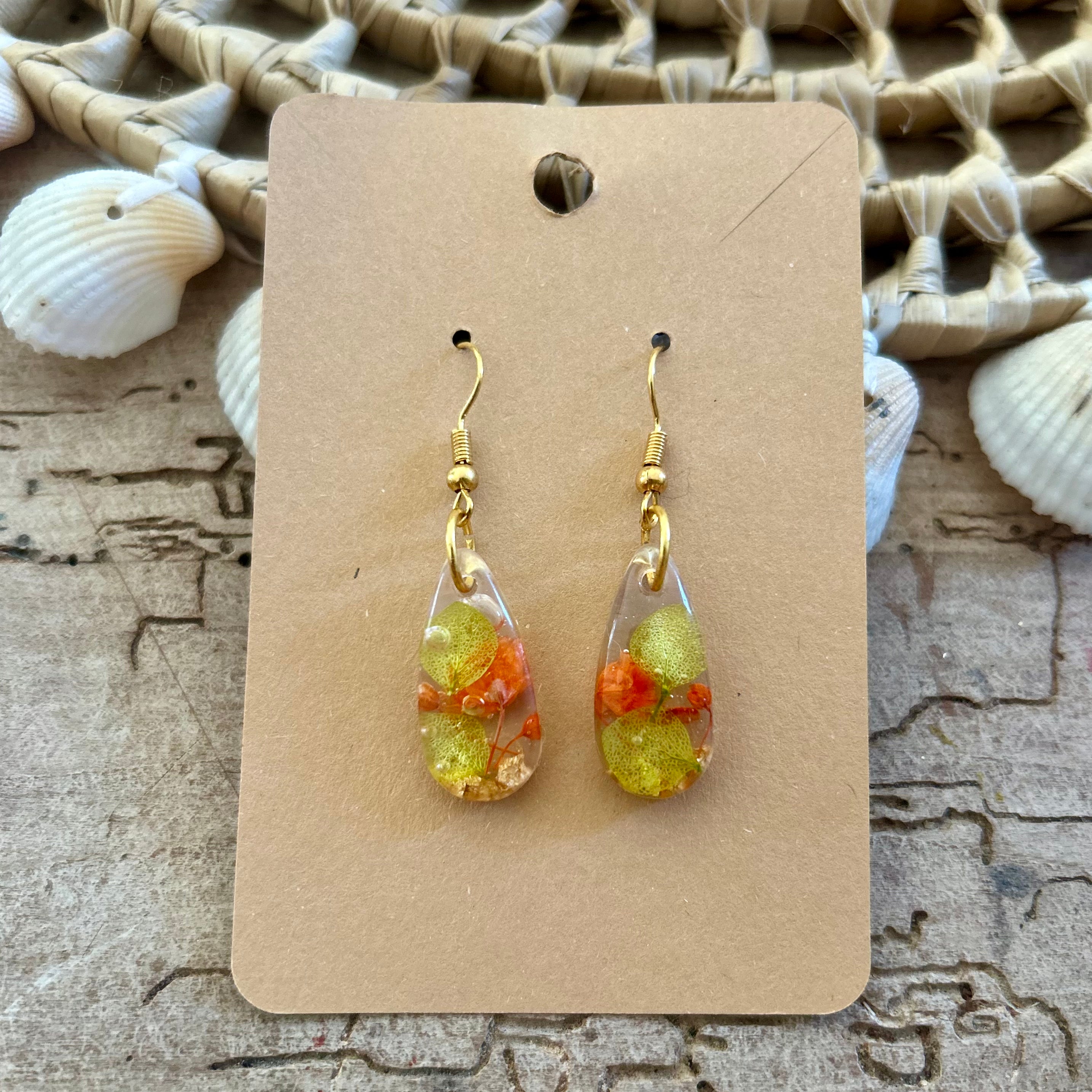 Mini gouttes | Hortensias vert & Gyspsophile orange