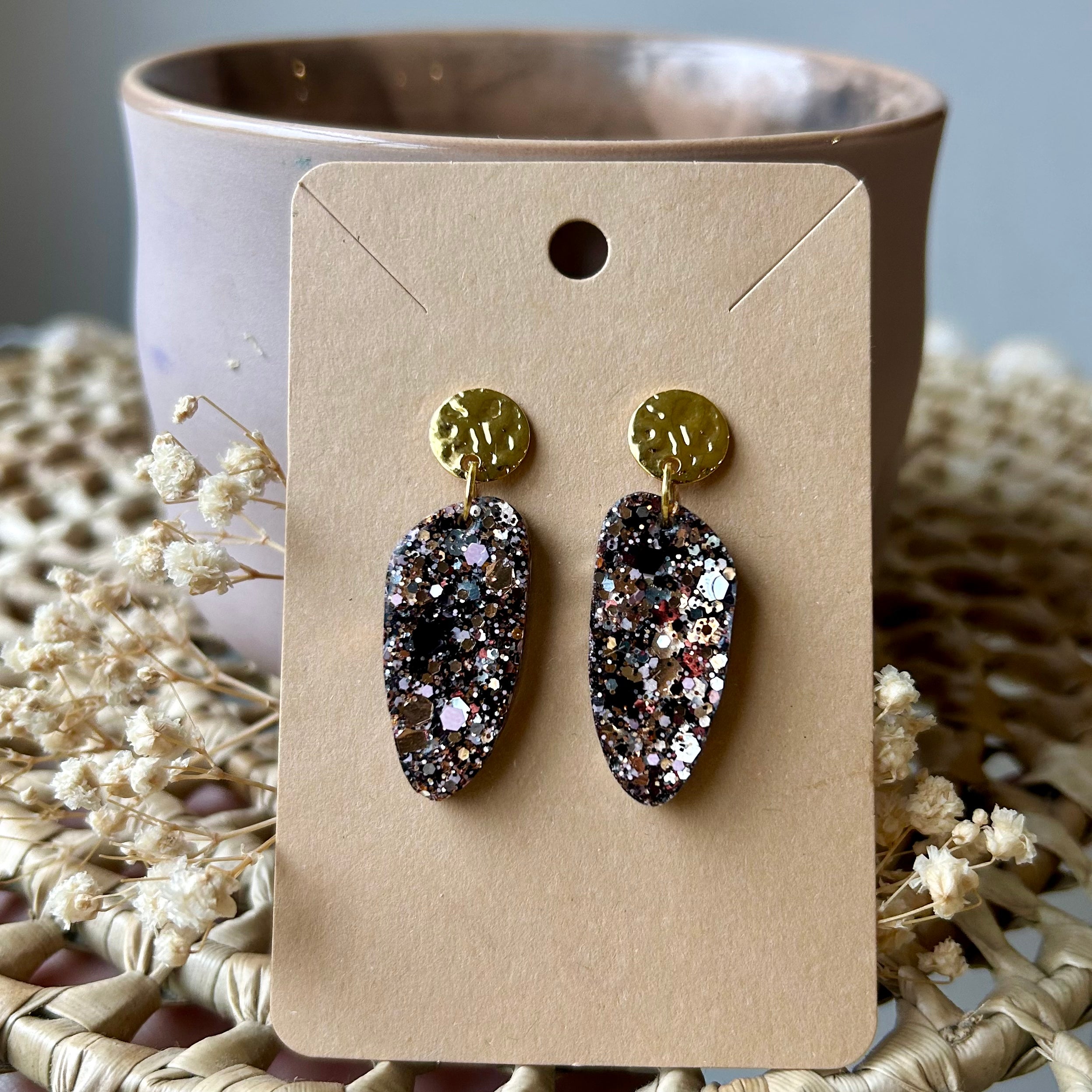 Allongées | Confetti noire & rose gold